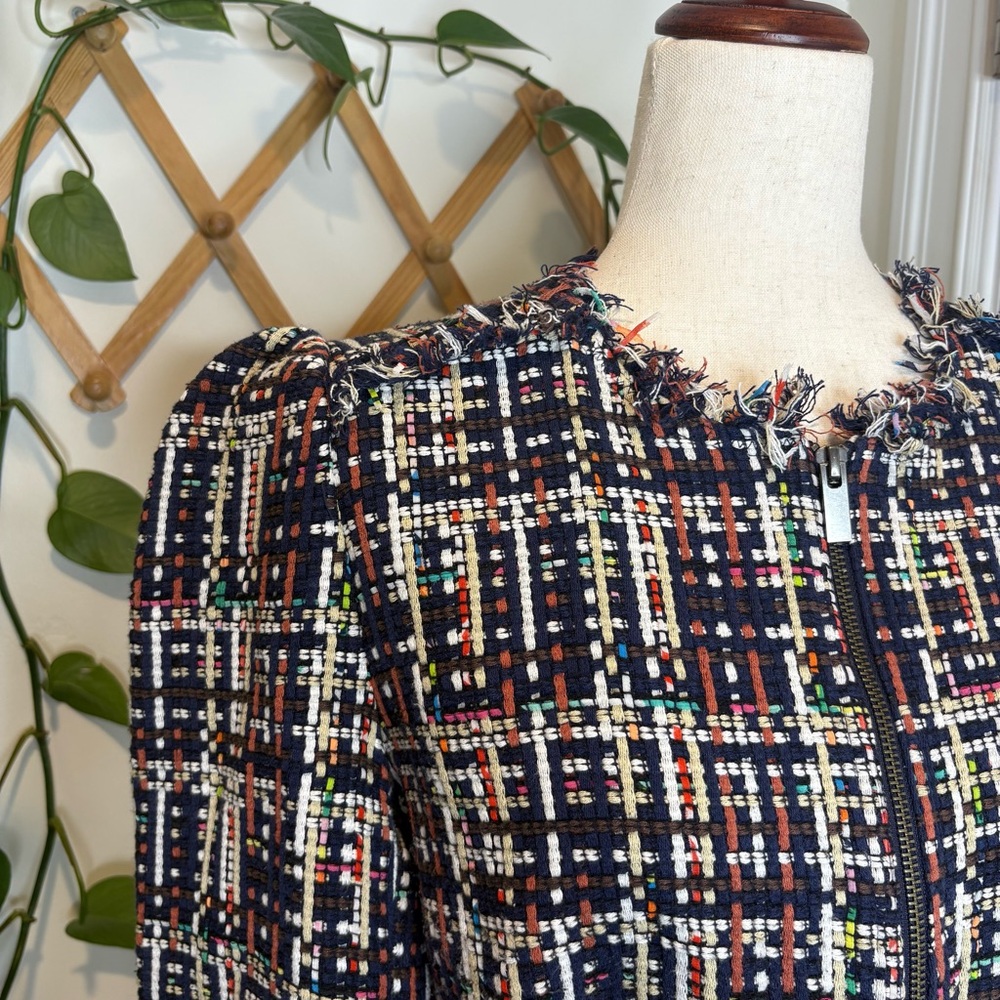 HALOGEN Multi-Color Tweed Fringe Peplum Zip Up Jacket - Picture 6 of 11